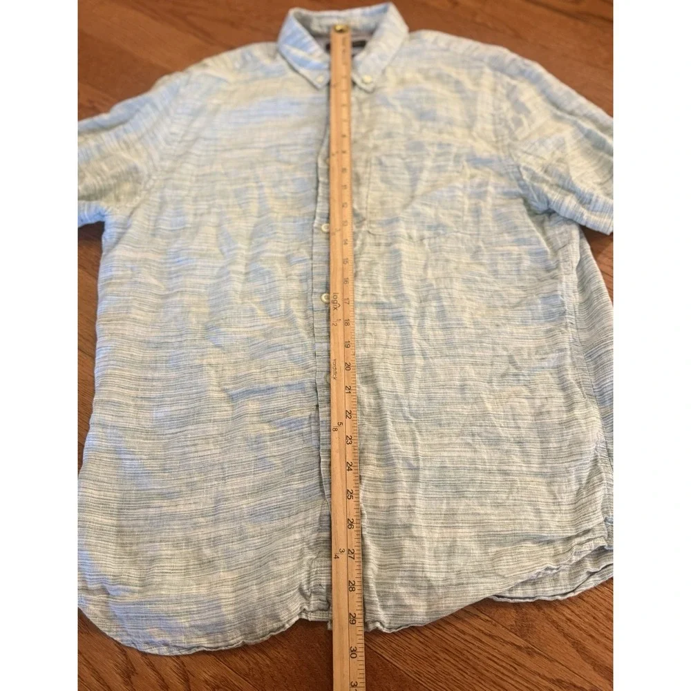 Banana Republic 100% Linen Shirt Mens Large Green Blue Camden Fit Button Up
